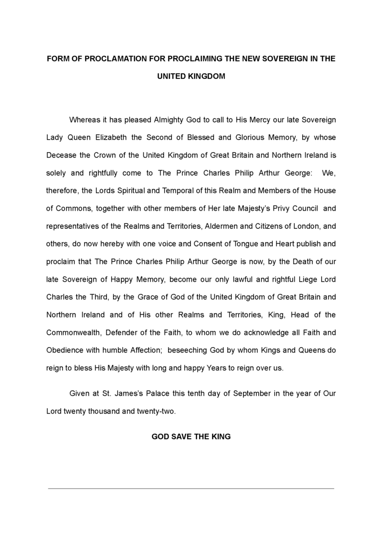 King Charles III The Proclamation Nether Alderley Parish Council